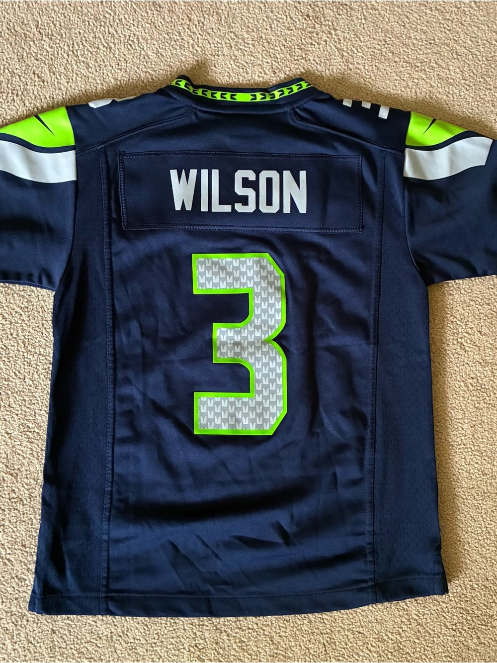 Seattle Seahawks, Wilson NFL Kids Navy and Neon Green #3 Football Jersey
